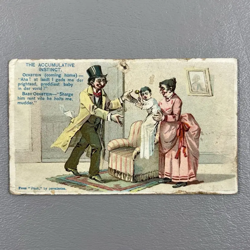 Victorian Trade Card The Accumulative Instinct Snap Shots From Puck  Family 2.5x4.25" W. Duke Sons & Co. Honest Long Cut Tobacco