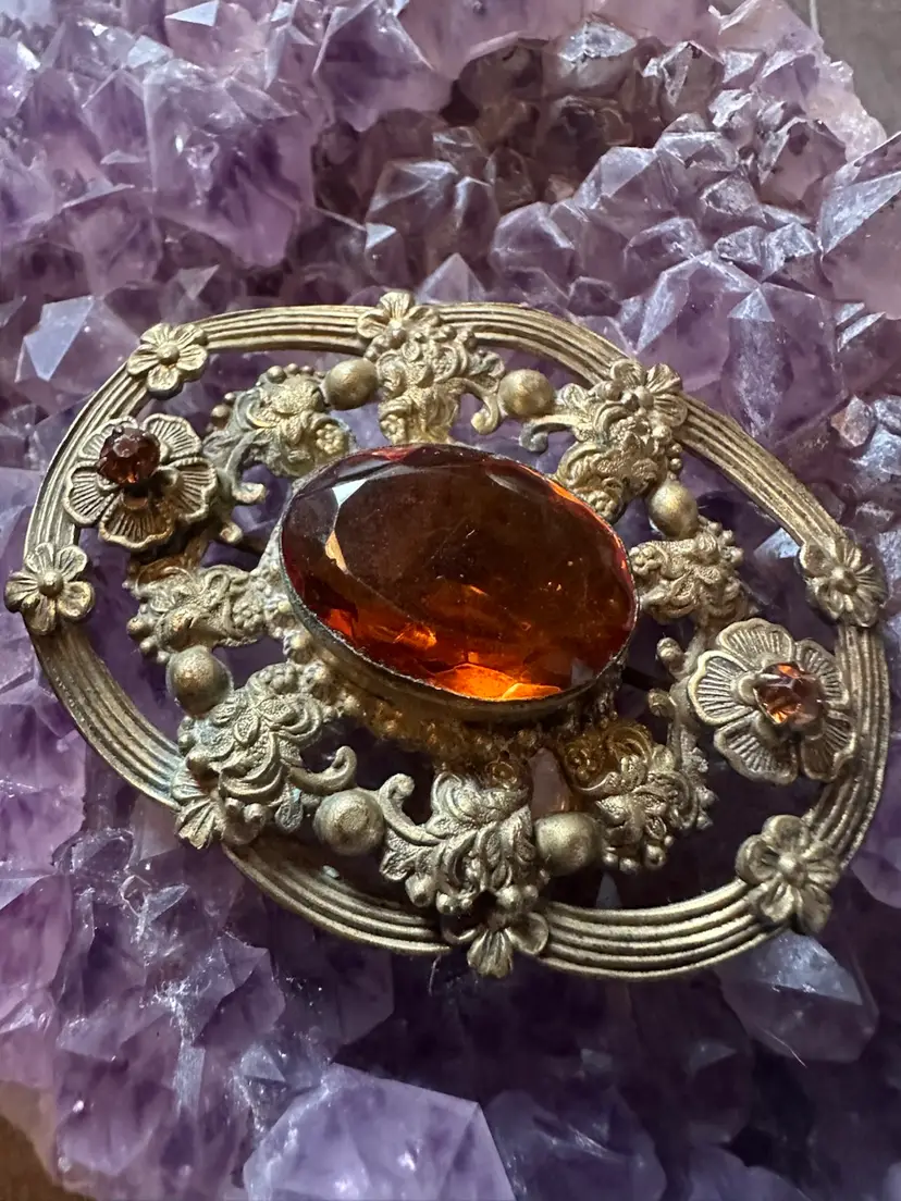 #15 Antique Czech Amber Glass Brooch