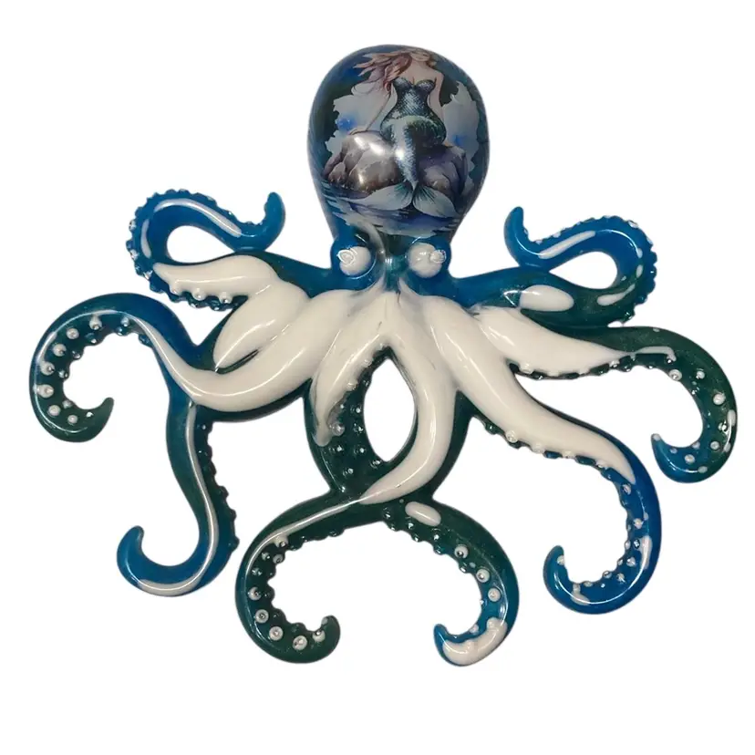 Handmade Blue And Green Octopus W/ Mermaid Brain By Resindoodles Studios