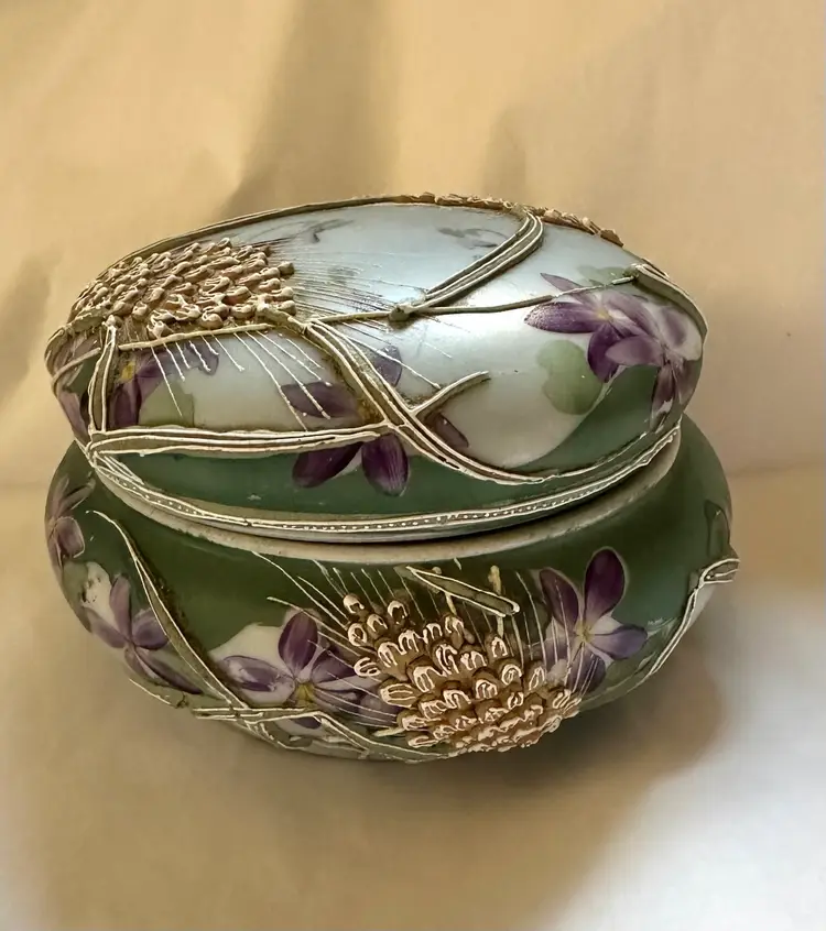 Antique Nippon Dresser Jar Hand Painted Violets Moriage