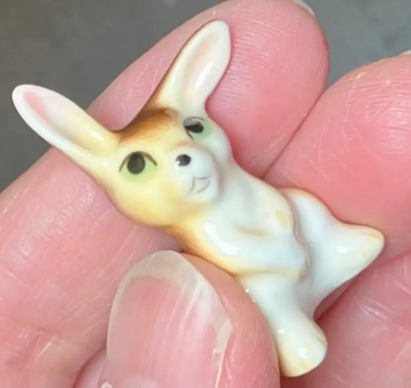 Miniature Shiny Ceramic Brown White Bunny Rabbit Unknown maker