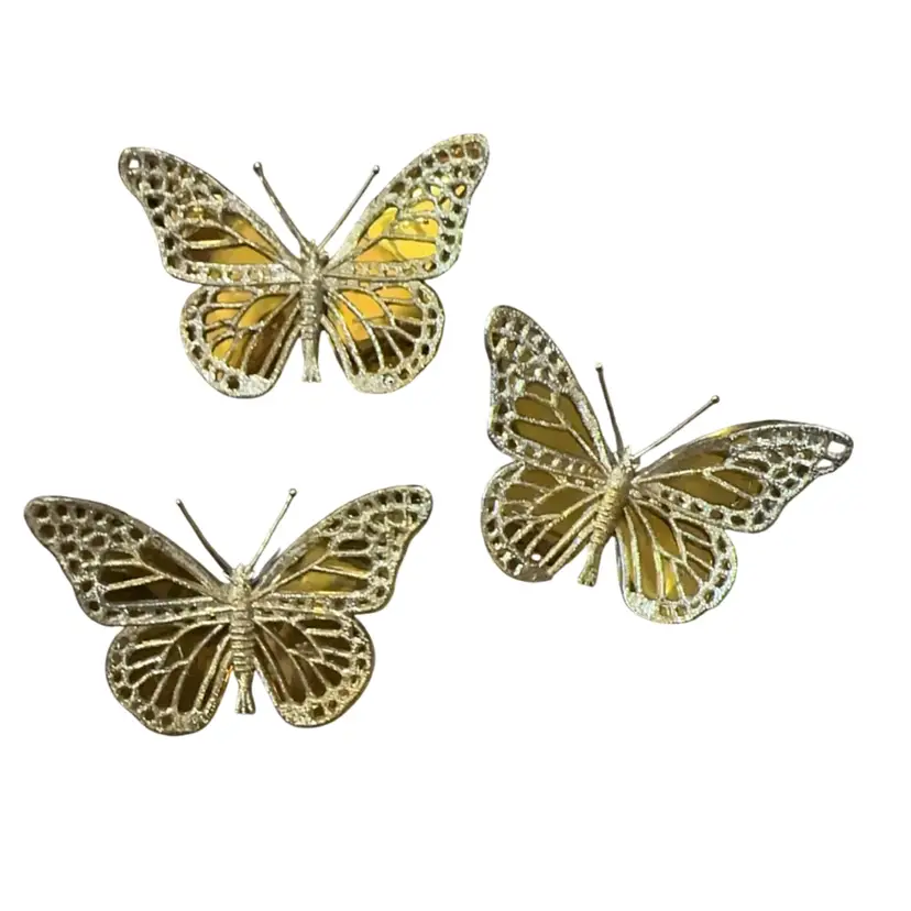 Set Of 3 Foil Butterflies Gold Tone