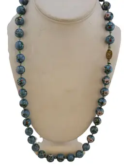 Antique Hand Knotted Blue Cloisonne Necklace (A9089)
