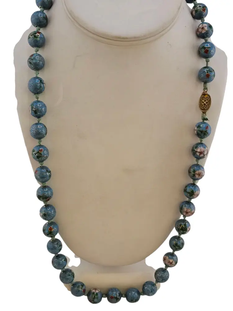 Antique Hand Knotted Blue Cloisonne Necklace (A9089)
