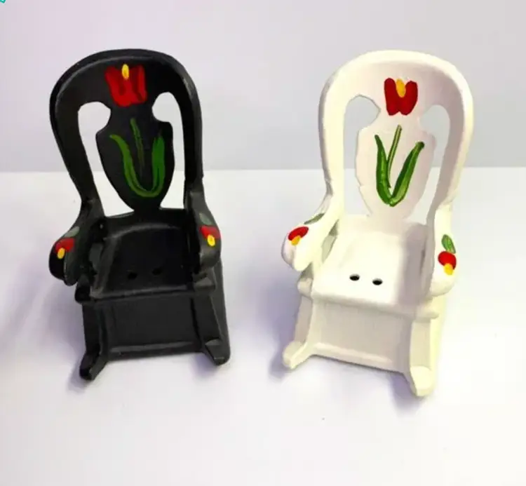 Vintage Metal Rocking Chairs Salt and Pepper Shakers Tulip Floral Design