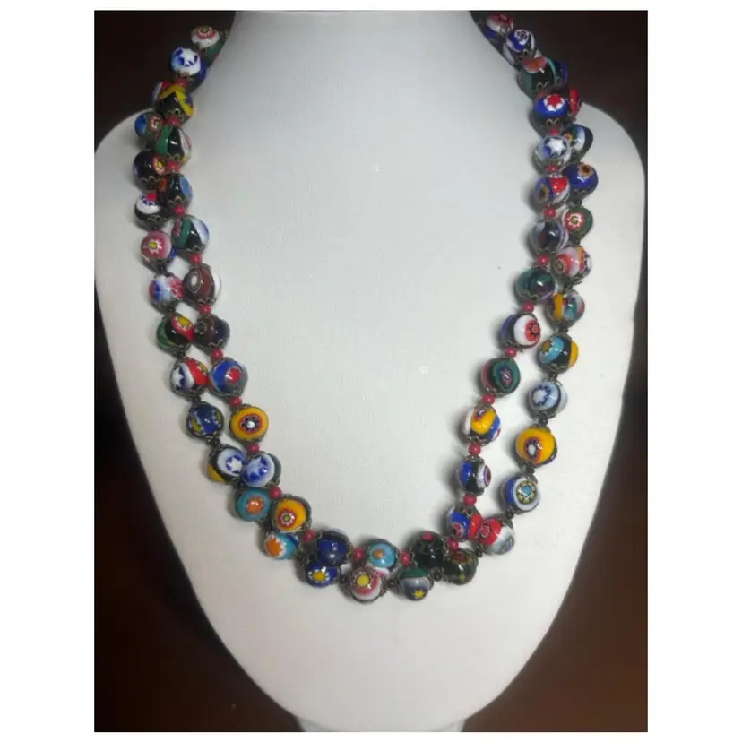 Vintage Murano Millefiori Beaded Necklace - 32 Inches