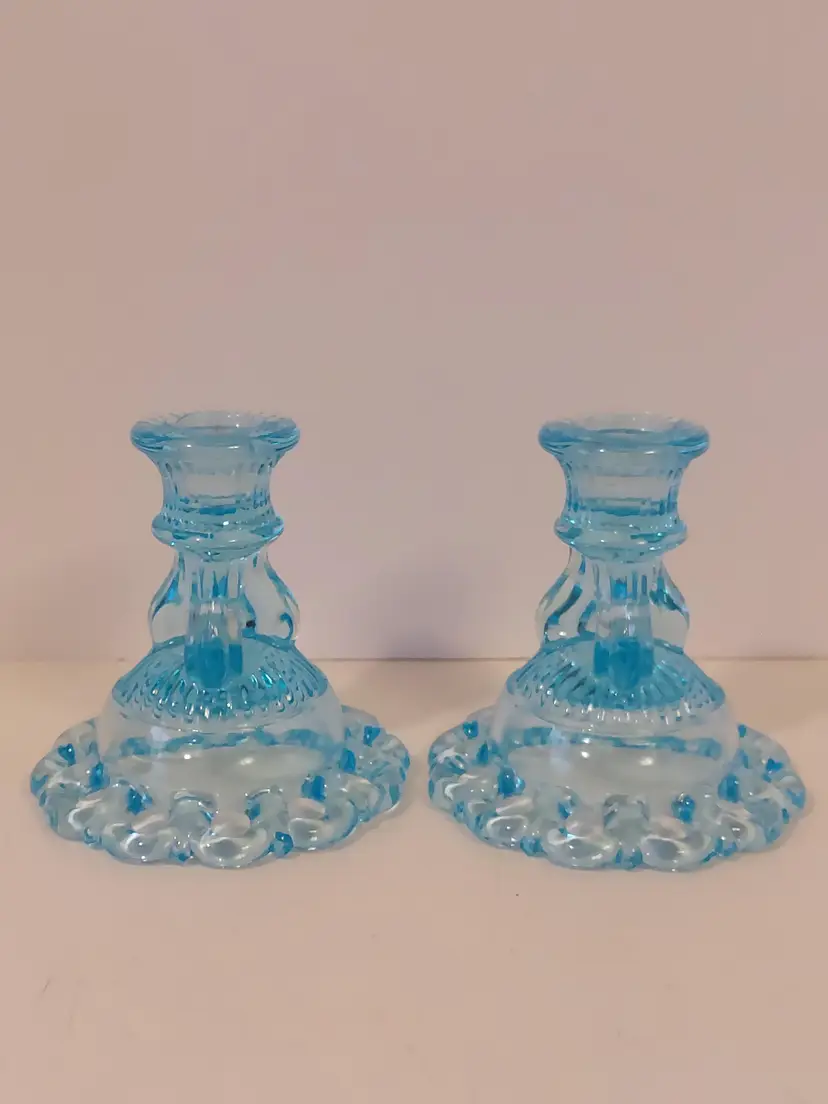 Westmoreland Pale Blue Glass Pair Of Candlestick Holders