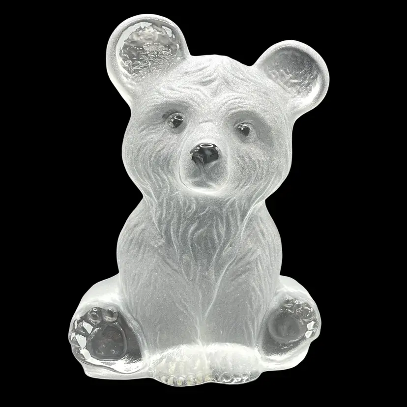 Vintage Viking Glass Teddy Bear. Paperweight Bookend 6.5” Frosted Clear Satin