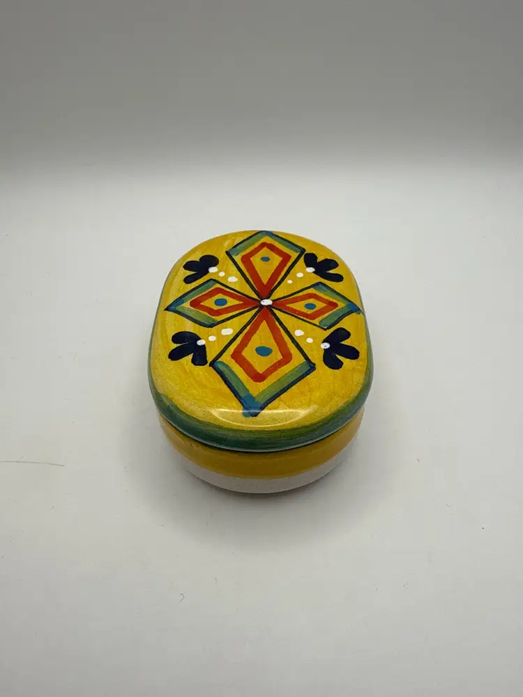 Deruta Italian Pottery Lidded Oval Trinket Box Hand Painted Jewelry Box Italy