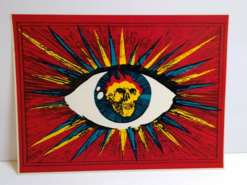 Grateful Dead Car Window Decal 1980s Flaming Skull Inside Large Eyeball Groovy