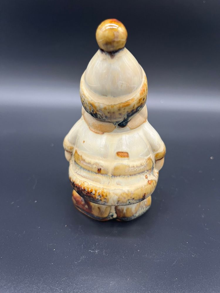 Glazed Pottery Santa Figurine - Tan and Brown Glaze