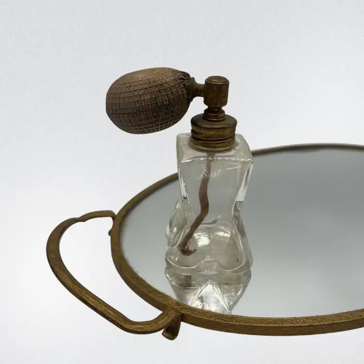 Vintage Perfume Bottle w/ Atomizer Art Deco Clear Glass | 2.5”