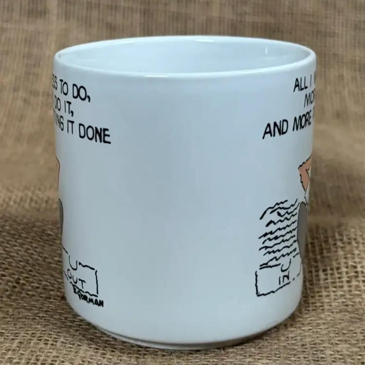 Vintage Papel Office Work Humor Coffee Mug Cup Gorman Cartoon Comic Funny