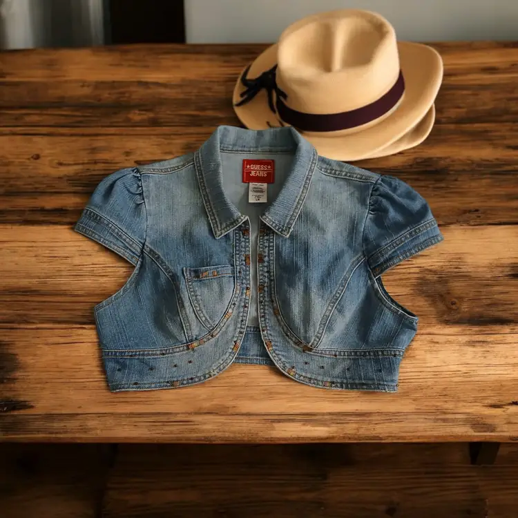 GUESS 1990'S RETRO CROPPED DENIM TOP/ VEST