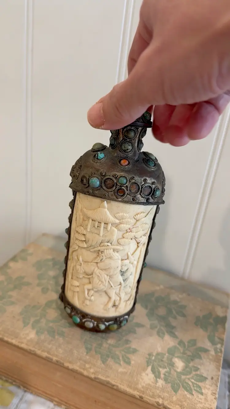 Tibetan Snuff Bottle With Bone Carving