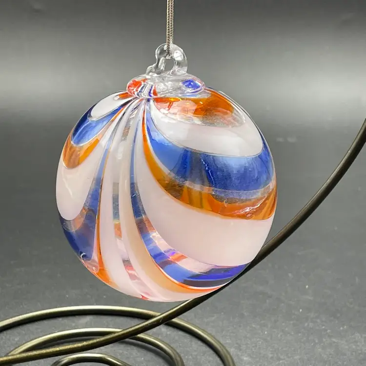 Rossi Glass Witches Ball Blue Orange White Hand Blown Ornament Niagara Falls
