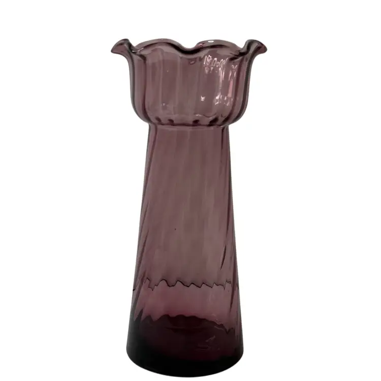 Amethyst Purple Vase 7.5” Handblown Optic Sail Ruffle Top Glows