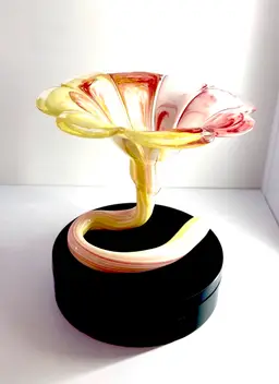 Vintage Hand Blown Art Nouveau Style Pink, Yellow, White Swirl Flower Vase