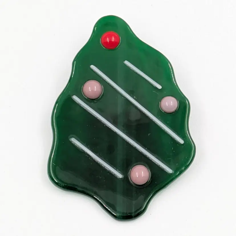 Fused Glass Christmas Tree Cake Brooch Pin
