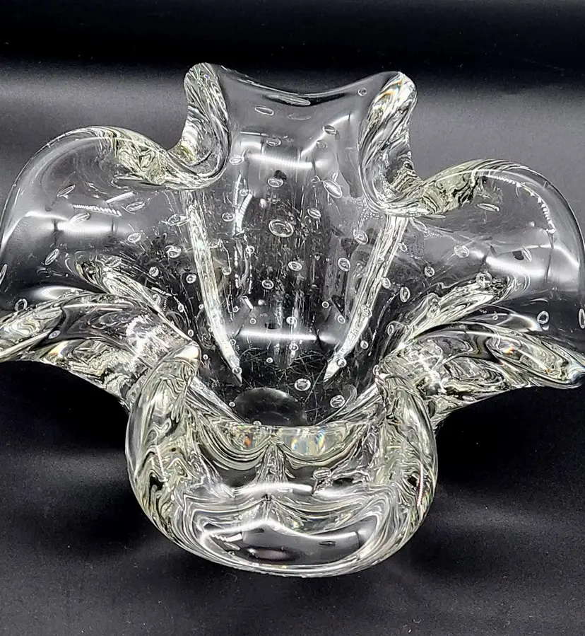 VINTAGE MURANO CLEAR ART GLASS BULICANTE DISH