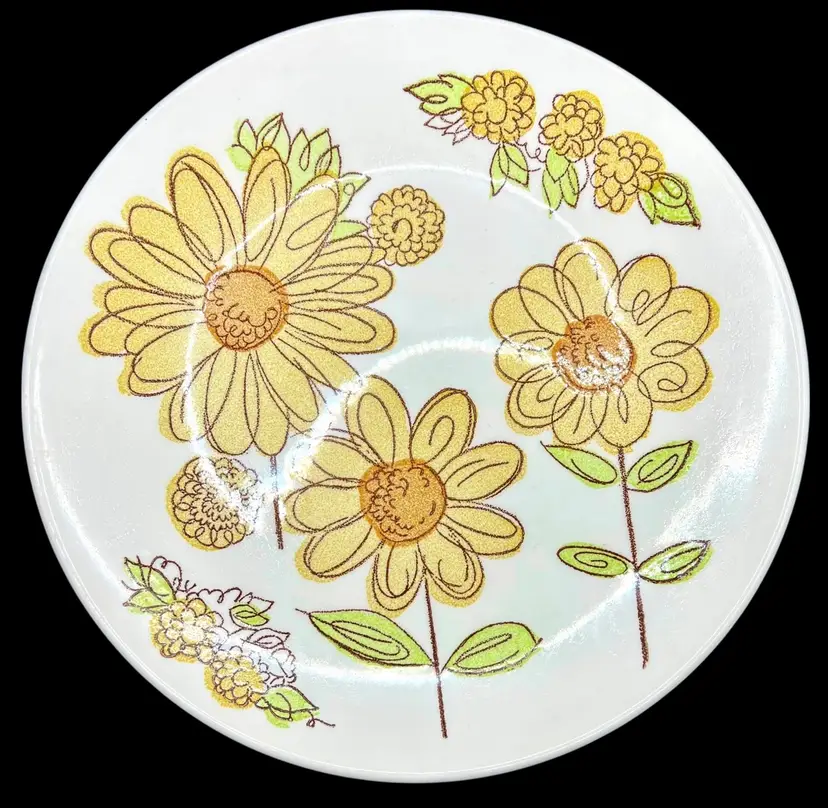 Vintage Anchor Hocking Ironstone Dinner Plate Brown Eyed Susan Yellow Floral