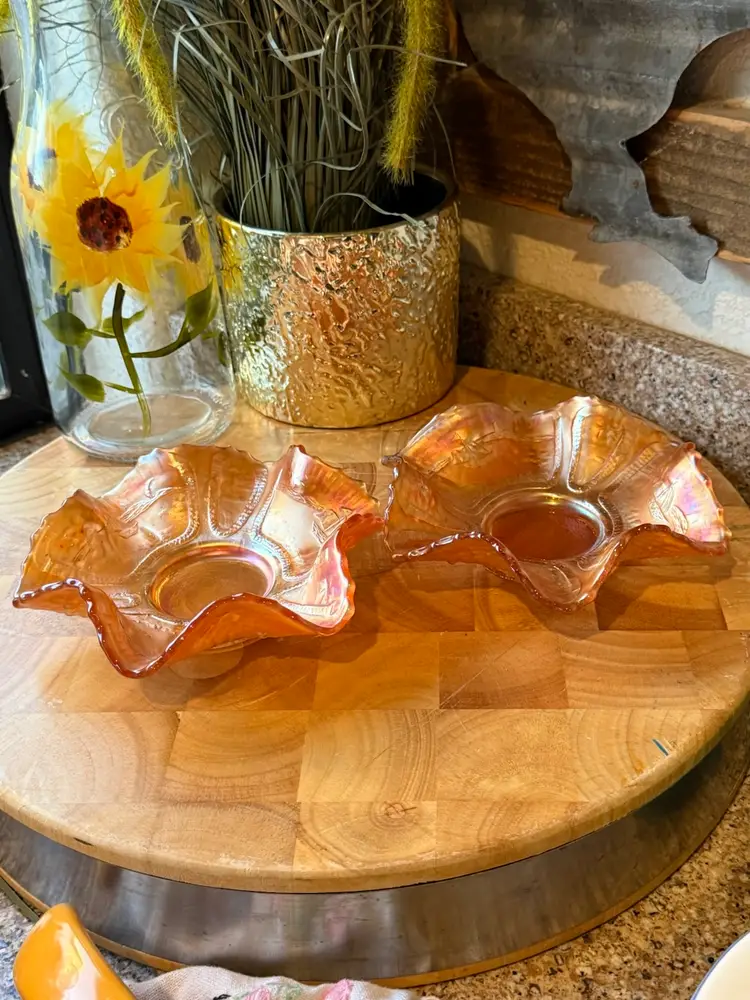 Fenton Carnival Glass Sailboat Dish -Set Of 2