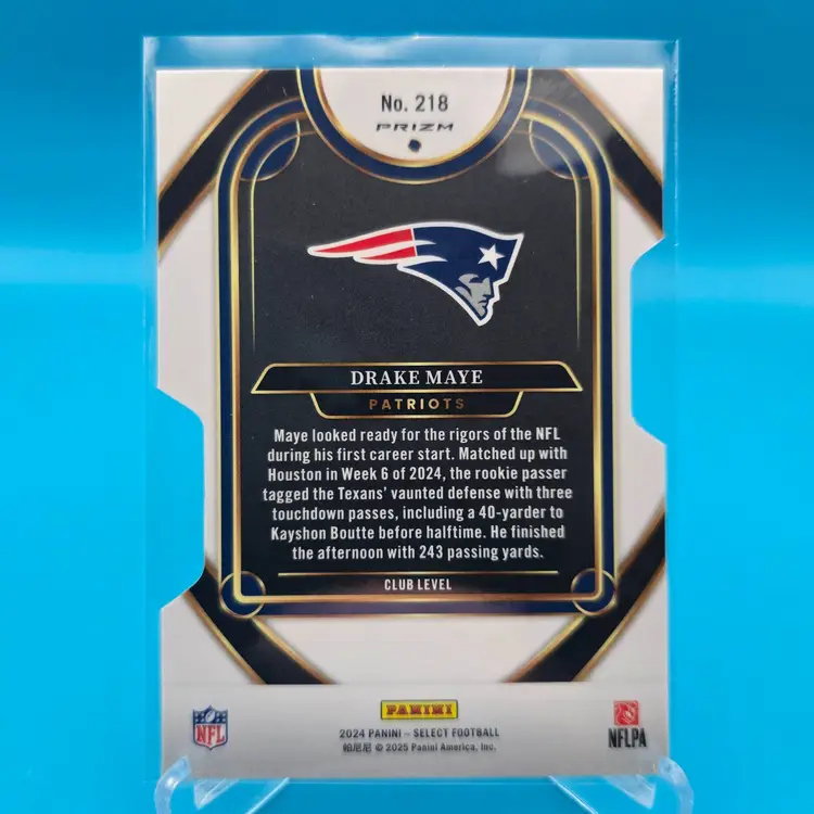 Drake Maye 2024 Panini Select RC 218 Die Cut Silver Prizm Club Level New England Patriots