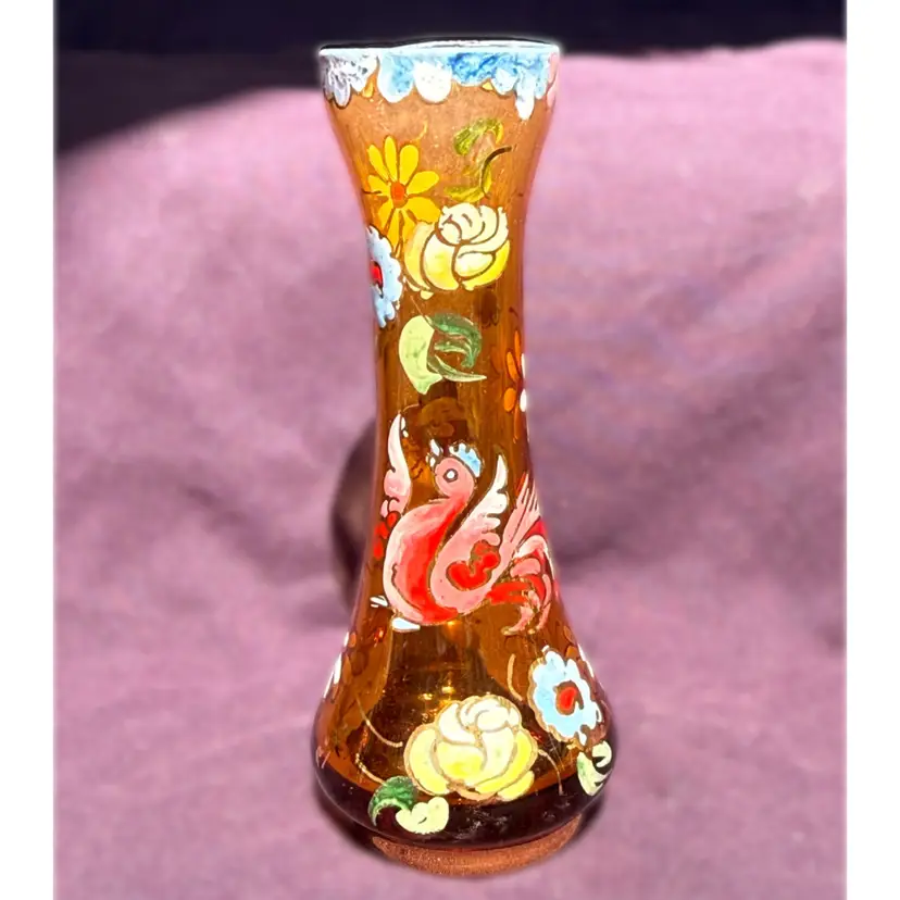 Hand Painted Amber Vase