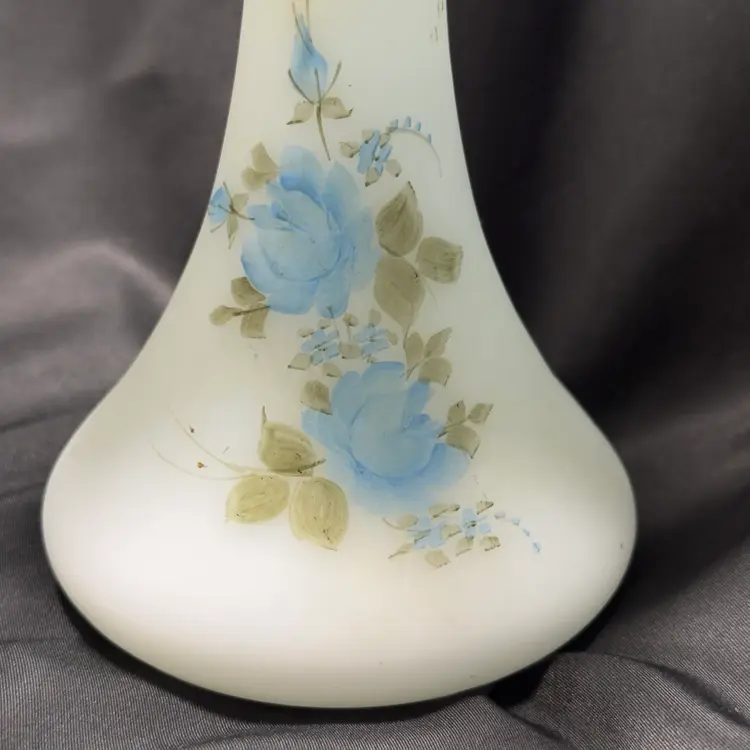#1595 Frosted Fenton Blue Floral Jack In The Pulpit, Hand Painted, Signed Lisa G.