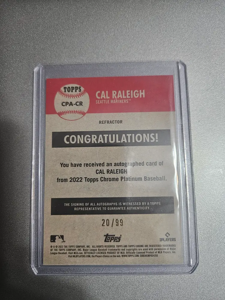 2022 Topps Chrome Platinum Cal Raleigh Auto Rookie Card Blue Prism #CPA-CR  /99