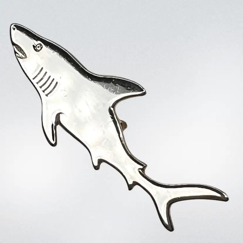 Shark 🦈 Silver-Tone Brooch Pin. 2-1/4” Length.