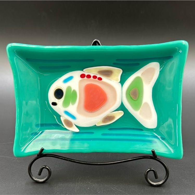 Fused art glass dish with a fish
