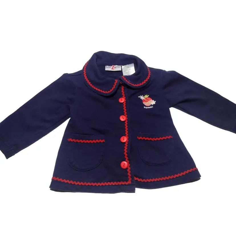 Vtg Kidzone Infant Button Up Knit Jacket Top Sz 12 mos Embroidered Strawberry