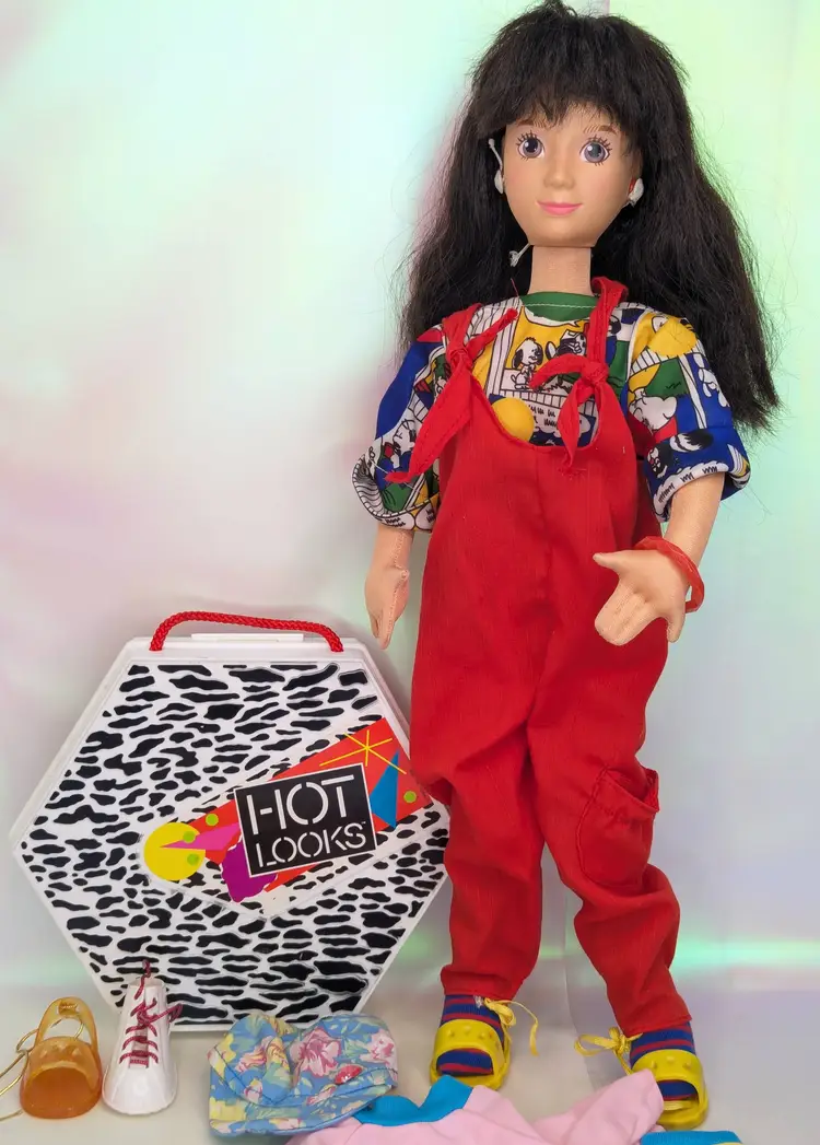 Hot Loo Stacey Doll & Mix N Match Fashions Accessory Tote 1986 Mattel Vintage 18" Bendable Poseable Fashion Doll clothes Elkie Hat Shoe Belt