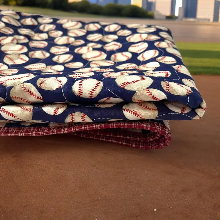 Quilted Baby Blanket Baseball Sports Theme 40" x 42" Handmade