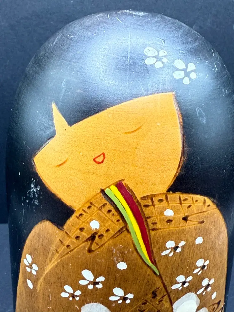 Vintage Kokeshi Doll Hand Painted Solid 6”