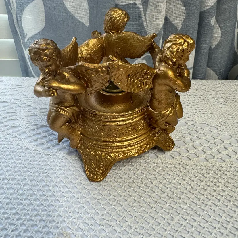 Golden Ceramic 3 Cherub Taper Candle Holder