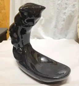 Vintage Haeger Black Cat Ceramic Fish Bowl Holder Trinket Soap Dish  NO BOWL
