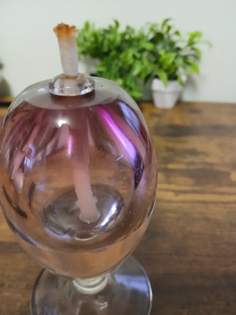 Vintage Glass Oil Lamp with Wick Artist signed