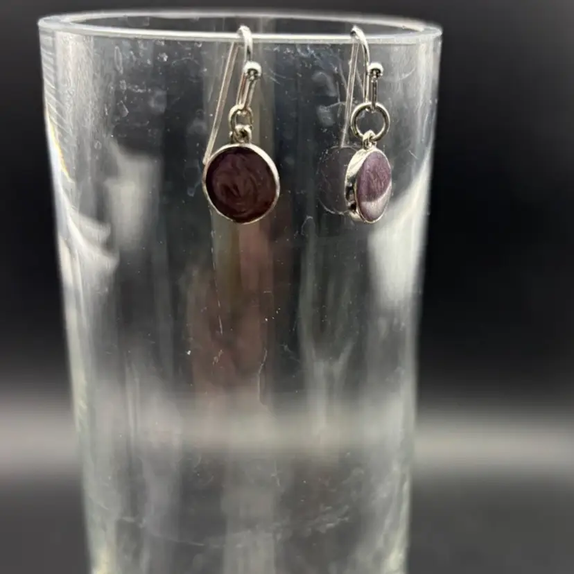 Silver and Purple Earrings, Silvertone, Vintage beads, New sterling ear wires