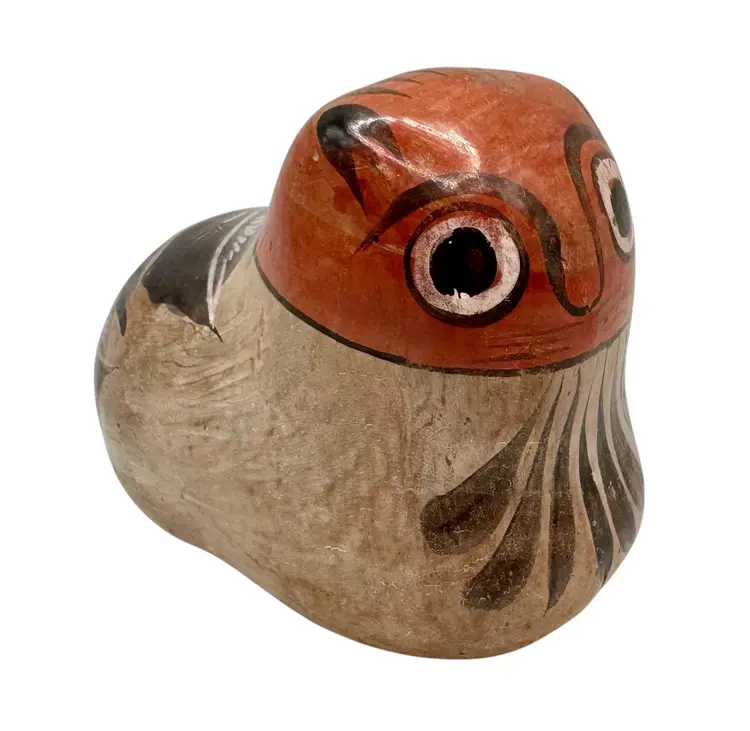 Vintage Handmade Tonala Mexico Folk Art Pottery Cat Figurine Floral 3”