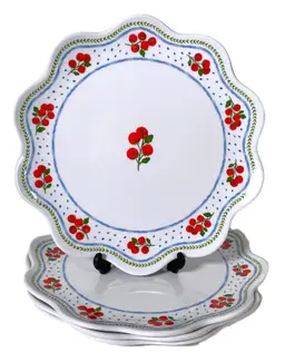 Rachel Ashwell "FARMHOUSE" Melamine Dessert Plates Cherry Tomatoes Scalloped Edge