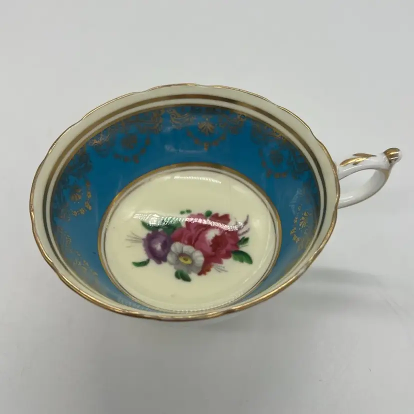 Paragon Daisy Cabbage Rose Blue Turquoise Gold Teacup Only Double Warrants 1940s
