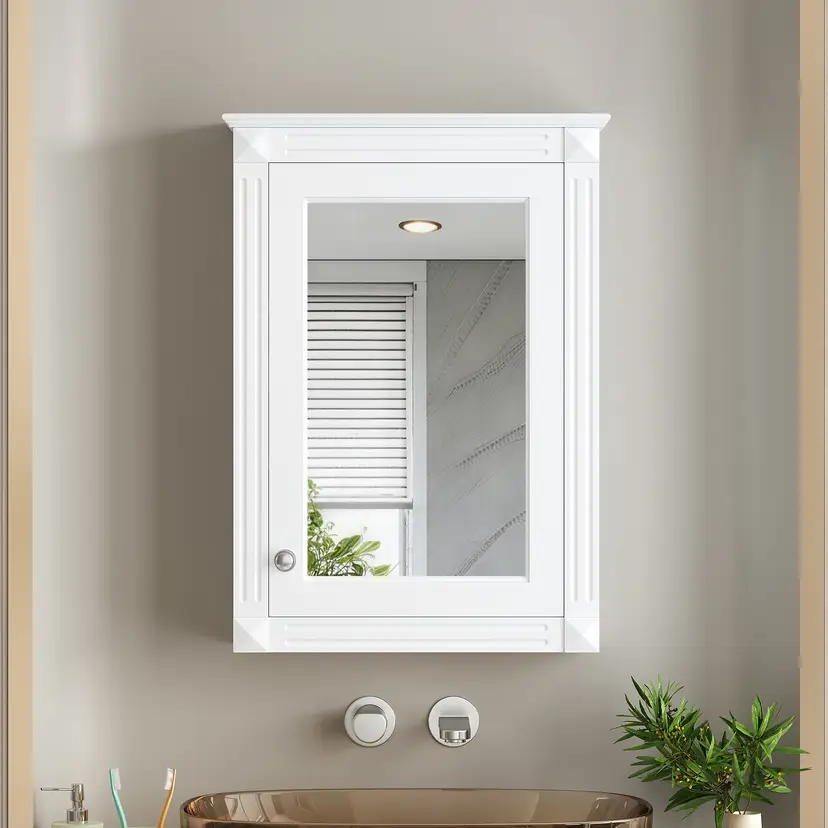 20" Wall Mounted Bathroom Mirror Storage Cabinet with Adjustable Shelf
