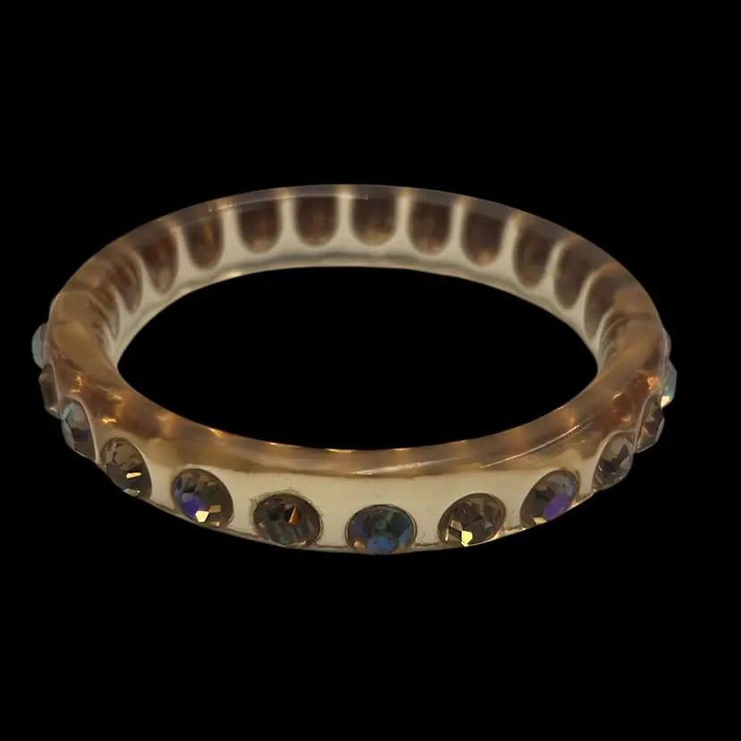 Smokey Orange Topaz Acrylic Bangle Aurora Borealis Rhinestones