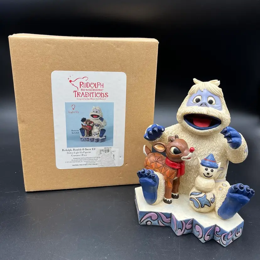 Jim Shore Rudolph The Red Nosed Reindeer Bumble & Snow Elf Enesco Light Up W Box