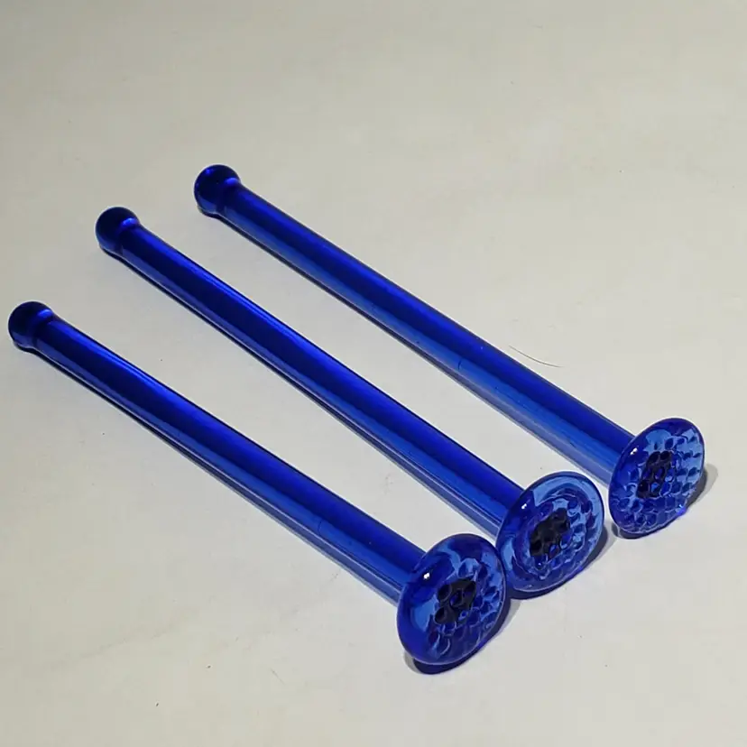 Set of 3 Cobalt Blue Glass Muddlers Cocktail Stirrers Hand Blown 4" 4.5" 4.5"