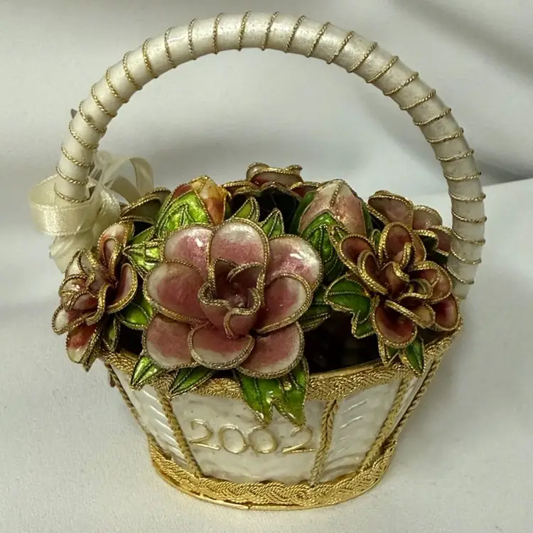 Beautiful Cloisonné Basket Of Flowers