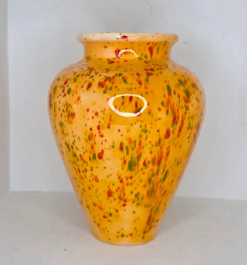 MCM Speckled Ceramic Vase ~ Artist Signed