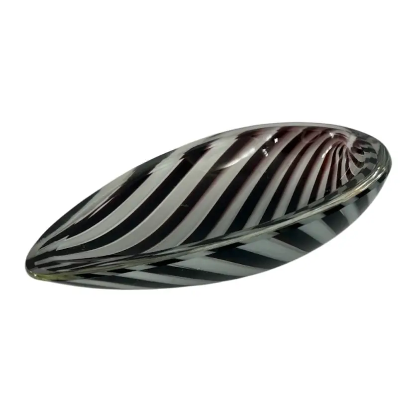 Vintage Murano Purple Striped Teardrop Shape Trinket Dish Italy